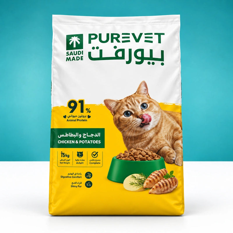 بيورفت طعام جاف بالدجاج والبطاطس للقطط البالغة 15 كيلو